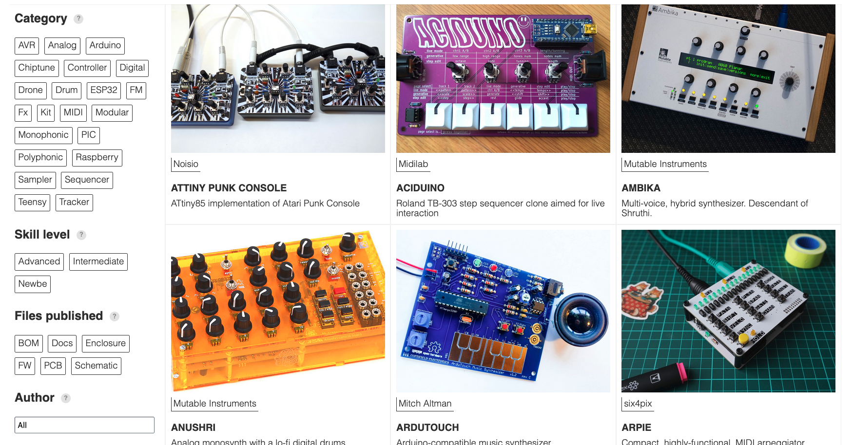 Capture d’écran du site DIY Synth Snnkv
